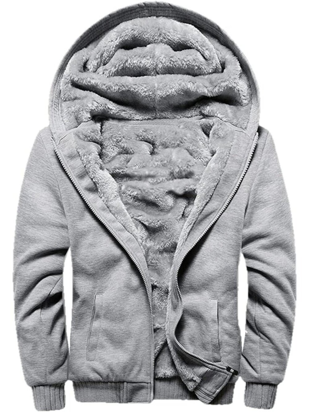 〽️Women's Gray Sherpa Lined Fleece Hooded Winter Jacket Warm Coat